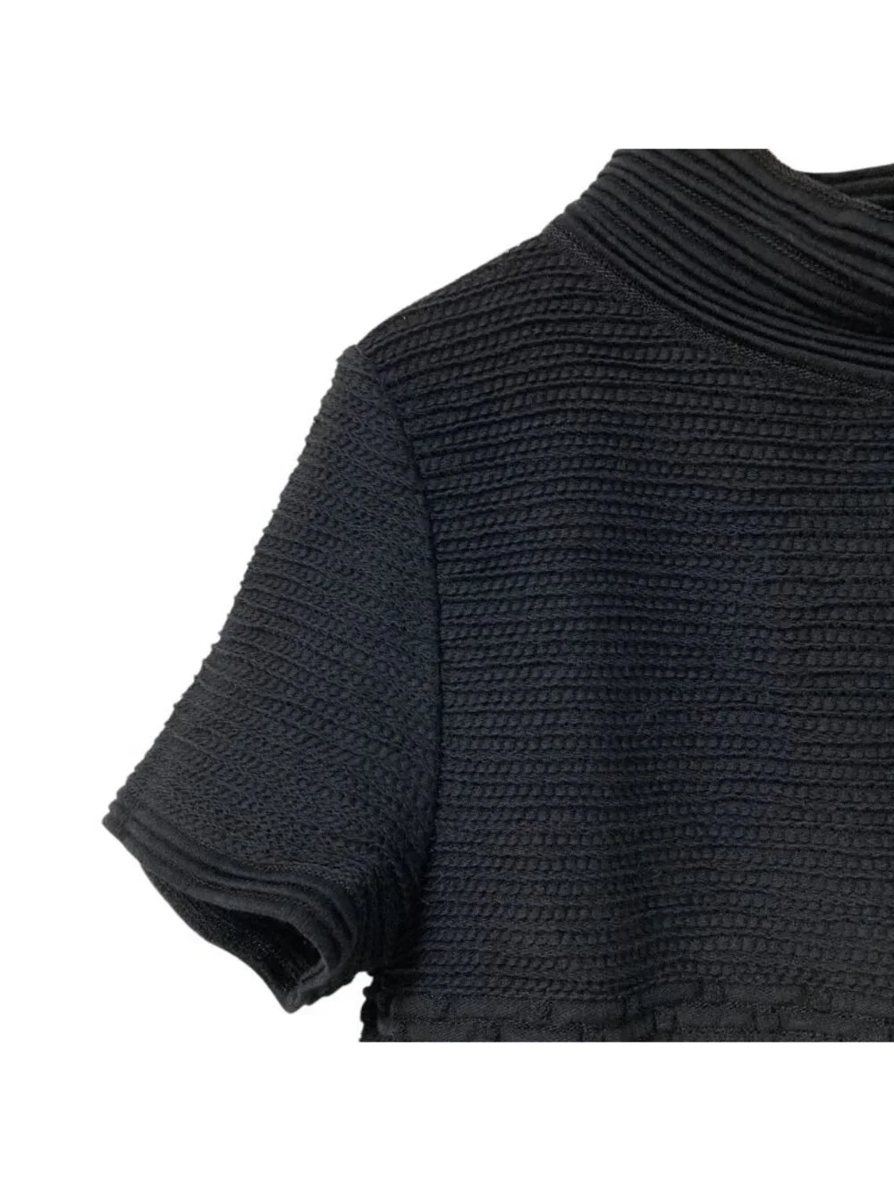 Chanel CC Logo Plate Bottleneck Short Sleeve Knit Top 36 Black Sweater